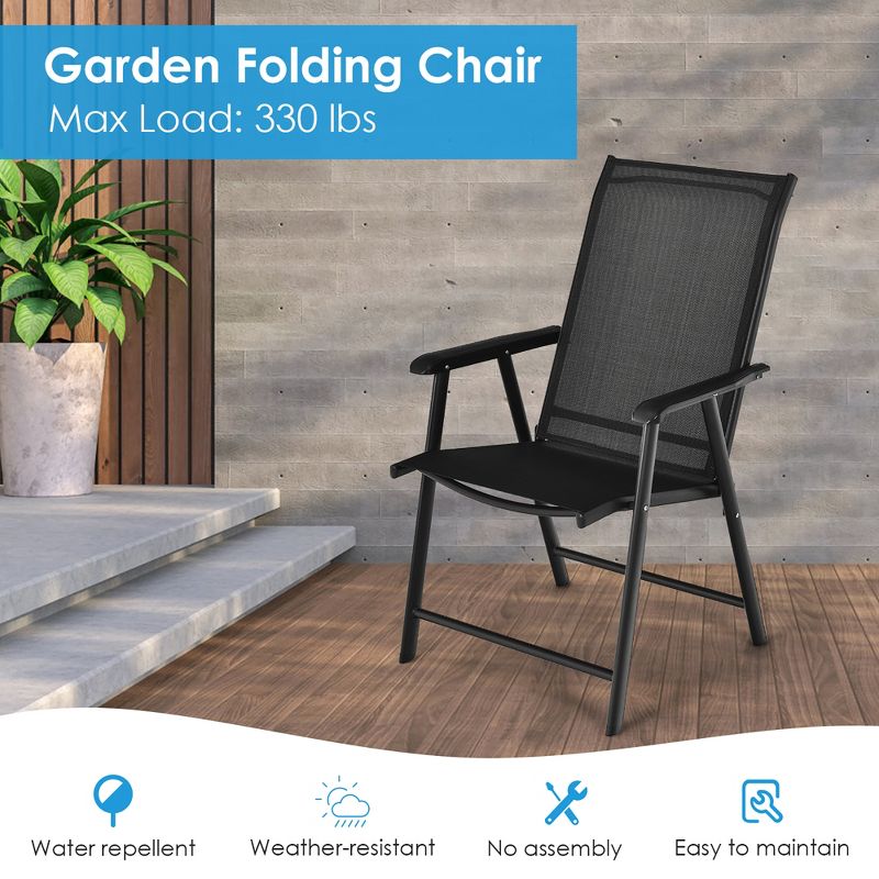 Costway 2PCS Patio Folding Dining Chairs Portable Camping Armrest Garden Black/Grey, 5 of 11