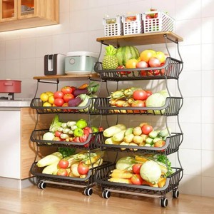 5 Tier Fruit Basket for Kitchen Organizers and Storage, Stackable Metal Wire Basket Stand Cart with Wheels for Fruit Vegetable - 1 of 4