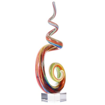 Hand Blown Multicolored Abstract Glass Sculpture, 12" Tall