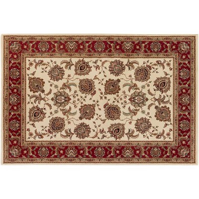 Ivory and Red Oriental Polypropylene Area Rug, 2 x 3 ft