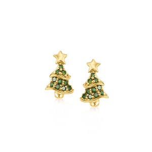 Ross-Simons 0.15 ct. t.w. Green Diamond Christmas Tree Earrings in 18kt Gold Over Sterling - 1 of 3