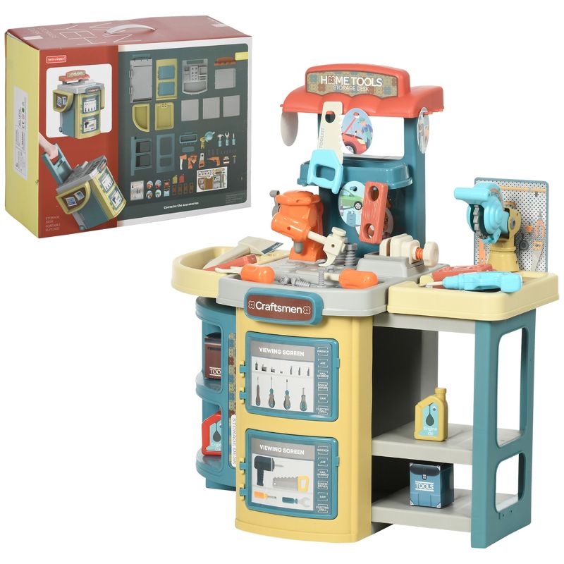 Qaba Kids Tool Set, 47 Piece Pretend Play Kids Workbench, Toddler Tool Bench & Trolley for Children, Gift for Boys and Girls Aged 3-6 Years Old, 5 of 8