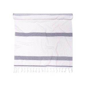 Cotton Oversized Striped Fouta Beach Towel with Tassels by Blue Nile Mills - 1 of 4