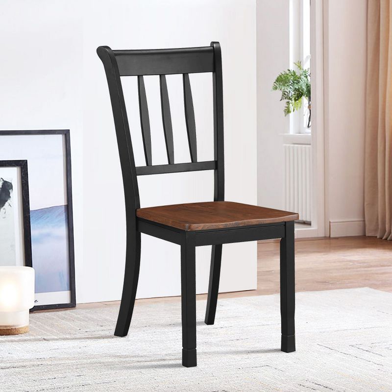 Costway Set of 2 Wood Dining Chair High Back Kitchen Whitesburg Side Chair BlackWhite, 4 of 10
