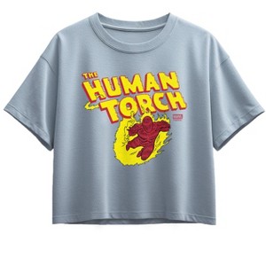 Girls' - Marvel - Fantastic Four Human Torch Logo Short Sleeve Boxy Graphic T-Shirt - 1 of 1