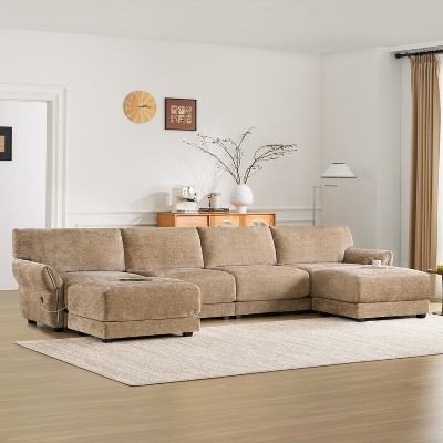 Whisen 142" Modular Sectional Sofa, U-Shape with Extra-Wide Seat Cushion, USB and Type-C Charger