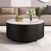 Modern Round Coffee Table with Drawers, Movable Wood Center Table with Casters - 2 of 4