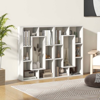 White Geometric 7-Cube Wood Bookshelf with Anti-Toppling Device