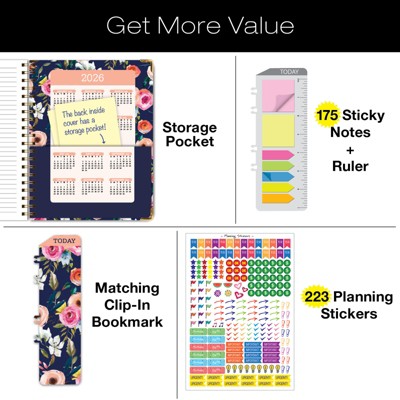 Global Printed Products Hardcover AY 2025-2026 Fashion Planner - 8.5"x11" (Small Navy Floral)
