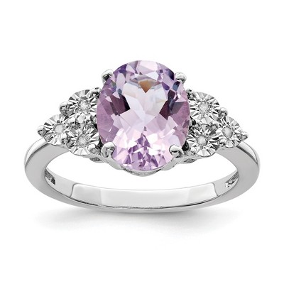 Black Bow Jewelry Oval Pink Quartz & .03 Ctw Diamond Ring in Sterling Silver