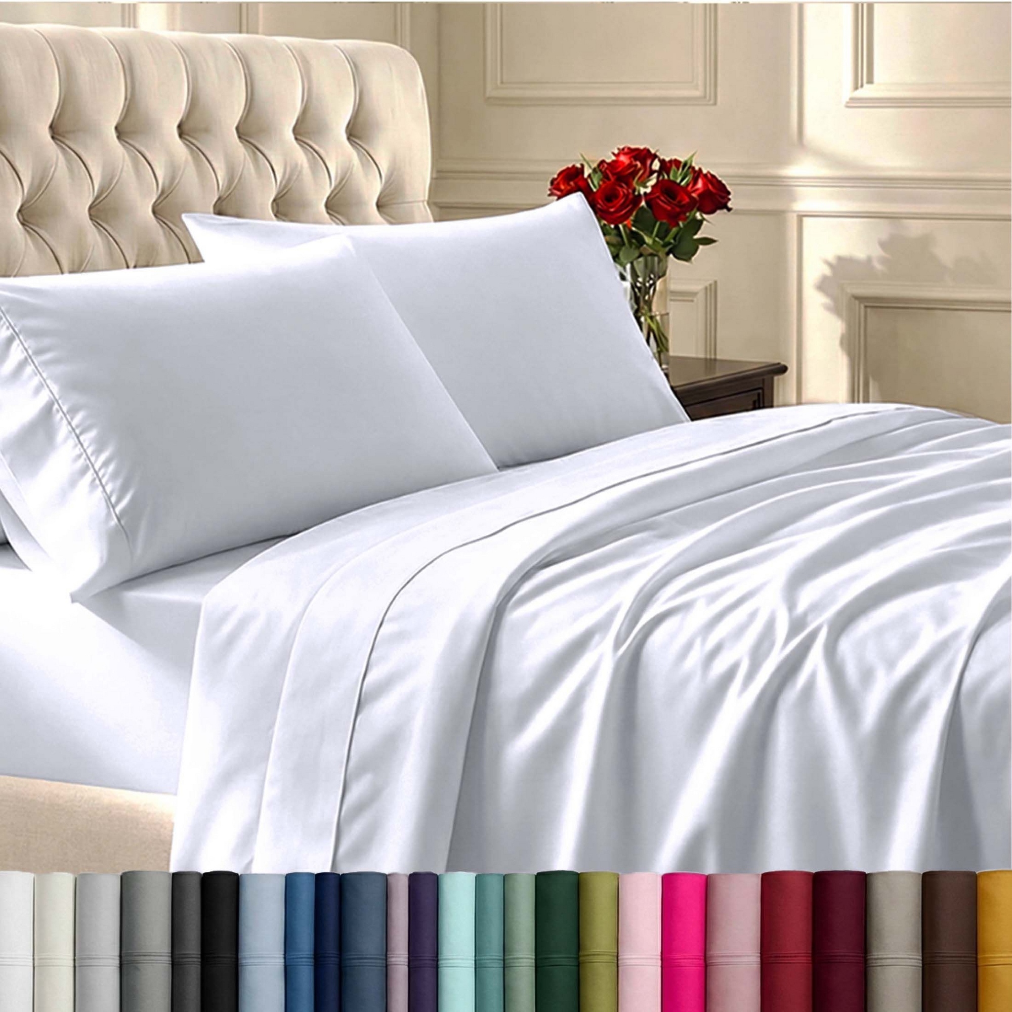 White King Size Bed Sheets - 100% Cotton Sateen Weave, 400 Thread Count Sheets, Deep Pocket 4 Piece Soft Bedding - California Design Den
