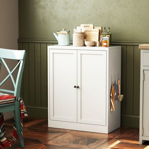 ORRD 34.6" White Metal Pantry Cabinet with Adjustable Shelves, Freestanding Storage for Apartment & Dining Room - 1 of 4