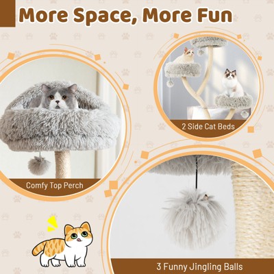 Gray 70'' Multi-Level Cat Tree Tower with Plush Perches and Sisal Posts