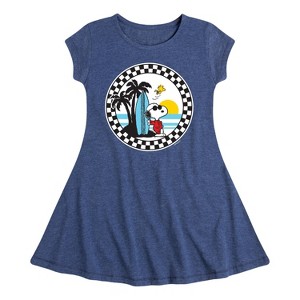 Girls' - Peanuts - Snoopy Surfs Up Fit & Flair Cap Sleeve Dress - 1 of 4