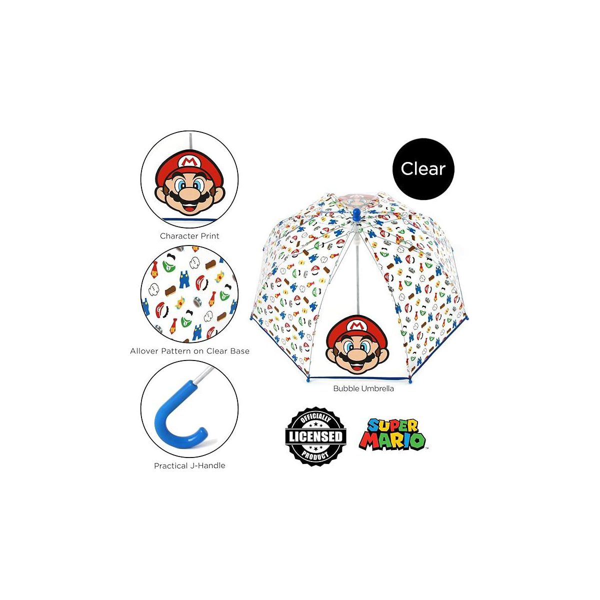 ABG Accessories Boys Clear Umbrella - Super Mario Kids Umbrella Clear Rain Wear For Ages 3-10 - thumbnail 2