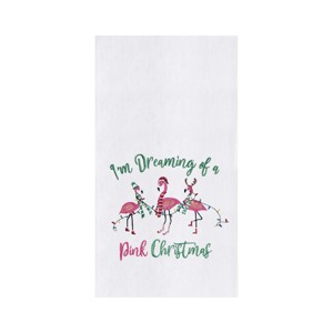 C&F Home Beach Coastal Holiday "I am Dreaming Pink Christmas" 3 Pink Flamingos Embroidered Flour Sack Dishtowel 27L x 18W in. - 1 of 2