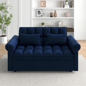 TiramisuBest Loveseats Sofa Bed with Pull-out Bed,Adjsutable Back-Blue - 1 of 4