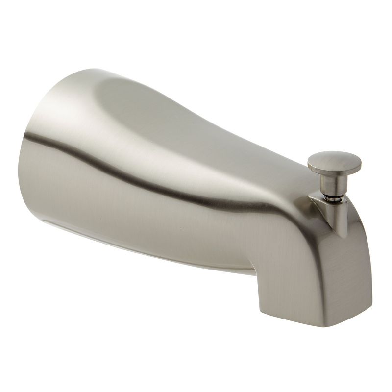 Built Industrial Brushed Nickel Bathtub Spout with Diverter, Tub Faucet with Slip-Fit Connection, 2.5 x 5 In, 1 of 6