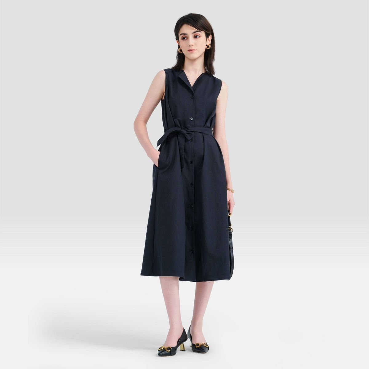 Women's Lapel Belted Midi Dress - A New Day™
