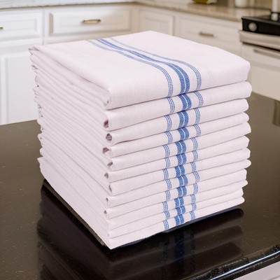 Blue Striped Cotton Kitchen Towels Set of 12