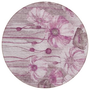 Plum Mauve And Pink Floral Washable Indoor Outdoor Area Rug - 1 of 4