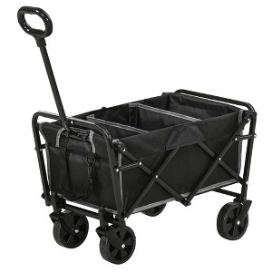 Outsunny Collapsible Utility Wagon, Heavy Duty Folding Cart, 132 lbs. Capacity Steel Frame, All-Terrain Wheels, Adjustable Handle, Bag, Black - 1 of 4