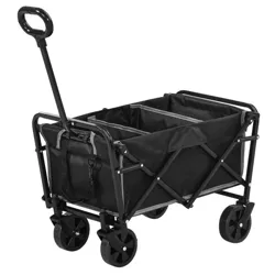 Outsunny Collapsible Utility Wagon, Heavy Duty Folding Cart, 132 lbs. Capacity Steel Frame, All-Terrain Wheels, Adjustable Handle, Bag, Black