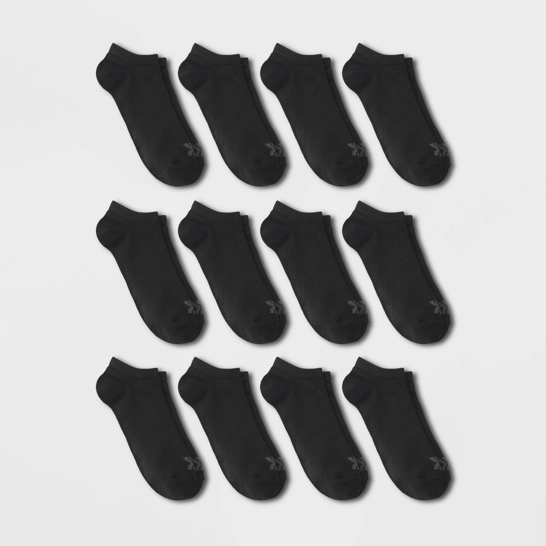 Men's No Show Light Weight Performance Socks 12pk - All In Motion™ Black 6-12: Arch Support, Reinforced Heel & Toe