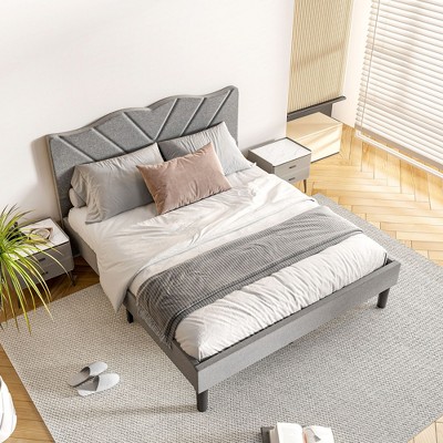 CAVINAS Twin/Full/Queen Size Upholstered Platform Bed Frame with Fabric Headboard & Wooden Slats,No Box Spring Needed