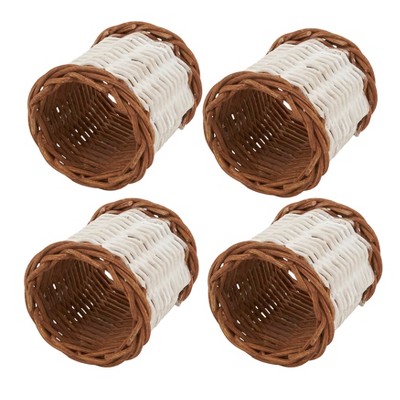 Natural Two-Tone Rattan Napkin Rings Set of 4