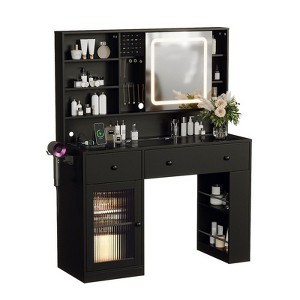 White Particle Board Veneered with Textured Melamine, 2 Drawers, 1 Glass Door, Left and Right 2-tier Shelves, Glass Tabletop, Dressing Table - 1 of 4