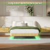 Floating Platform Bed Frame with LED Lights, Wave Wood Texture Bed with Sturdy Metal Slats, No Box Spring Needed-3irtyhousy - 2 of 4