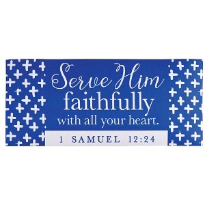 Dicksons DMI-2131 Serve Him Faithfully Bright Blue and White 22 x 10 Inch Rubber Outdoor Doormat Insert - 1 of 2