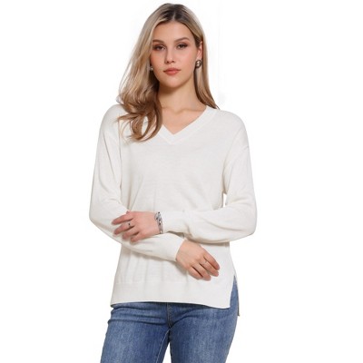 INSPIRE CHIC V Neck Long Sleeve Lightweight Pullover Soft Knitted Tops