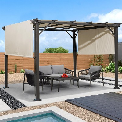 Erommy 10' x 10' Outdoor Pergola Metal Pergolas with Retractable Canopy for Garden Patio Backyard,White