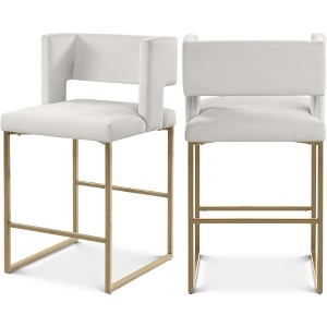 Meridian Furniture,Caleb Cream Velvet Counter Stool, Set of 2 - 1 of 4