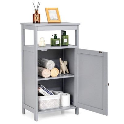 Corner Storage Cabinet Freestanding Floor Cabinet Bathroom W/ Shutter Door  Grey\brown : Target