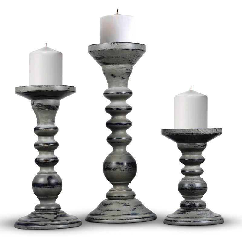 Mela Artisans Greywash Over Black Candle Holders for Pillar Candles (Set of 3), 3 of 4