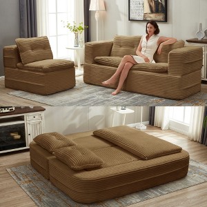 Dolonm 80" Multifunctional Partitioned Sofa bed, Boneless Compression Sofa, Convertible Sofa Set with 2 Seats/1 Chair, No Assembly Required - 1 of 4