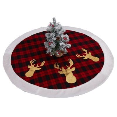 COZONY Buffalo Plaid Christmas Tree Skirt, Red and Black Reindeer Design Holiday Decor for Indoor