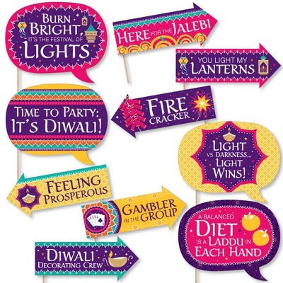 Big Dot of Happiness Happy Diwali - Festival of Lights Party Photo Booth Props Kit - 10 Piece
