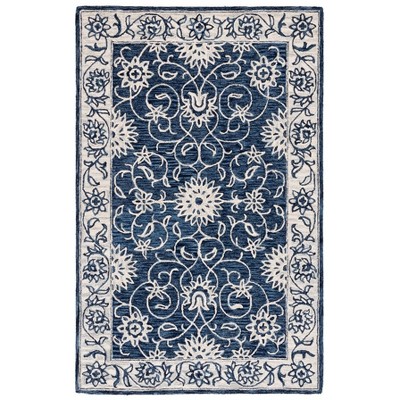 Navy and Ivory 6' x 9' Hand-Tufted Wool Area Rug
