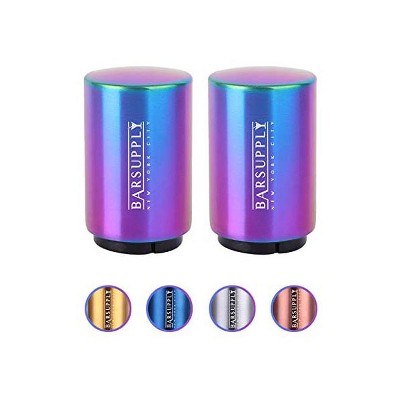 Bar Supply NYC Magnetic Beer Bottle Opener Push Down and Pop Off Cap Opener, Magnetic Cap Catcher, Stainless Steel, Easy to Use - 2 Pack
