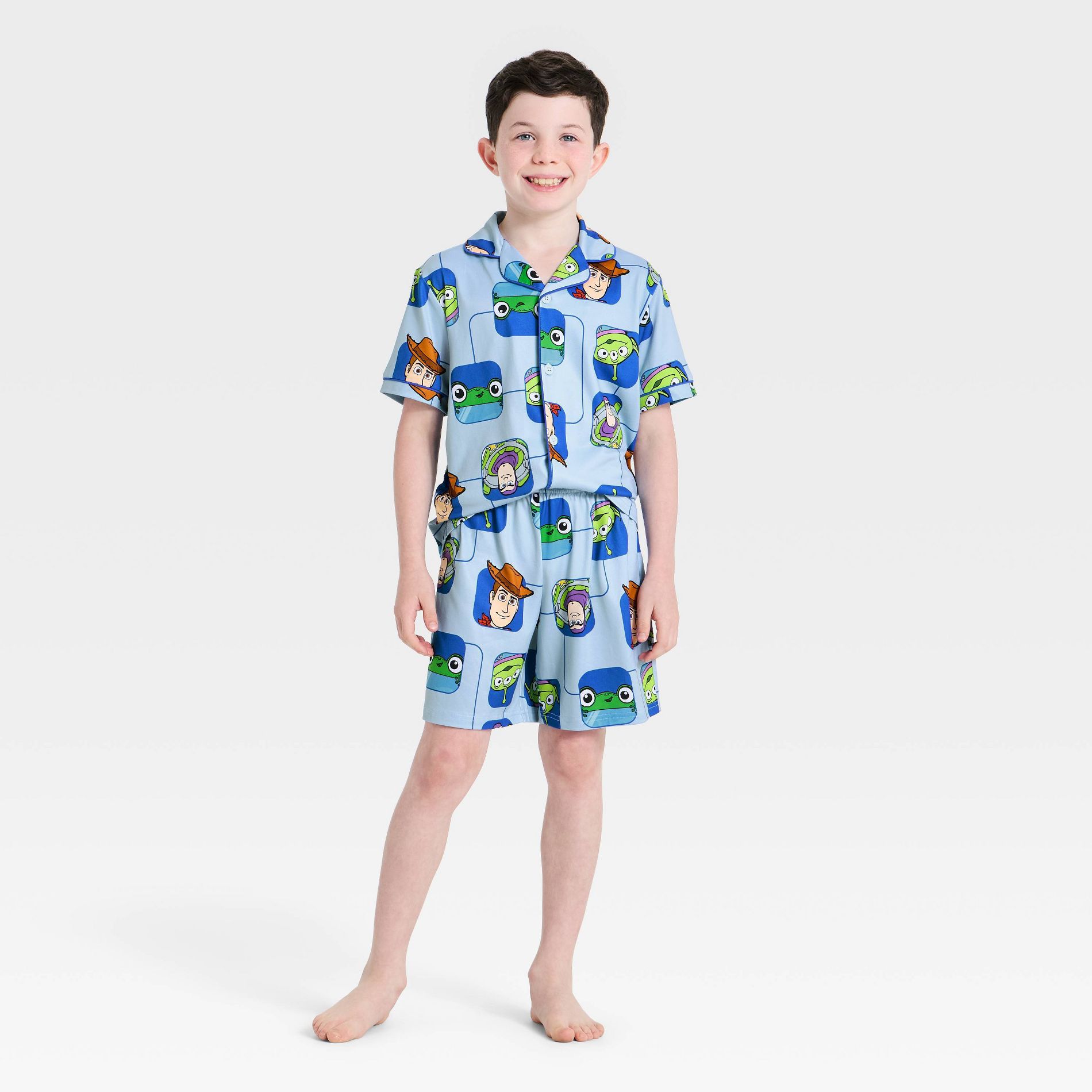 Boys' Toy Story Short Sleeve Button-Up Pajama Set - Light Blue