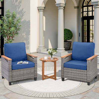 Buenhomino 3-Piece Outdoor PE Wicker Chair & Table Set – 2 Lounge Chairs & Side Table with Cushions, All-Weather Patio Seating Set