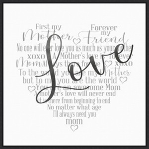22" x 22" Mother's Day Heart Love by Cynthia Coulter Framed Canvas Wall Art Black - Amanti Art - 1 of 4