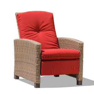 DOMETOUR Indoor & Outdoor Recliner, All-Weather Wicker Reclining Patio Chair, Red Cushion (Red,1 Chair) - 1 of 4