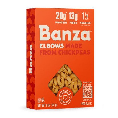 Banza Elbows Pasta from Chickpeas - Gluten Free, High Protein, and Lower Carb Protein Noodles, 8oz (Pack of 2)