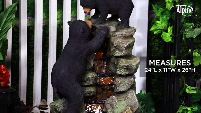 Alpine Corporation 36&#34; Resin Two Bears Climbing Waterfall Fountain with LED Lights Brown, 2 of 8, play video