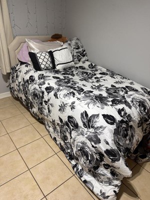 Full/queen 5pc Hannah Floral Print Comforter Set - Black/white